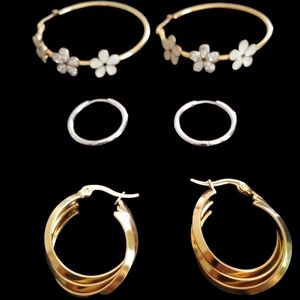 NEW Hoop Earrings set of 3 Pair Stainless Steel Hoop Earrings